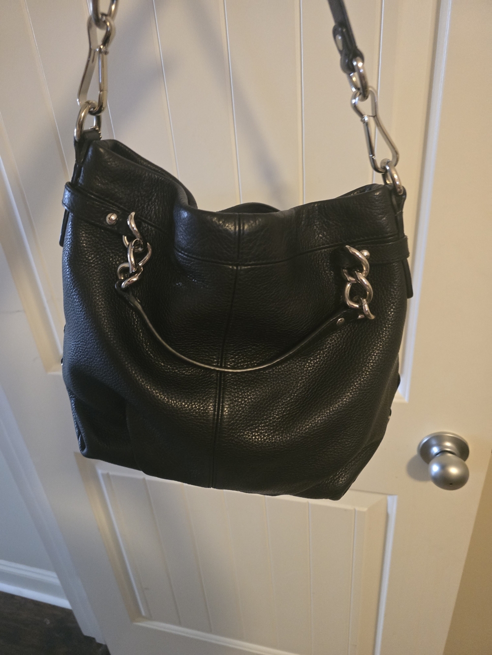 Vintage Coach Black Pebbled Leather Hobo Satchel Crossbody Bag F17165